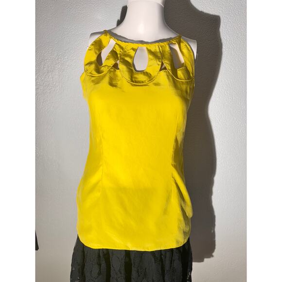 Loeffler Randall Yellow Cutout Silk Blouse Size 6 - Picture 2 of 7